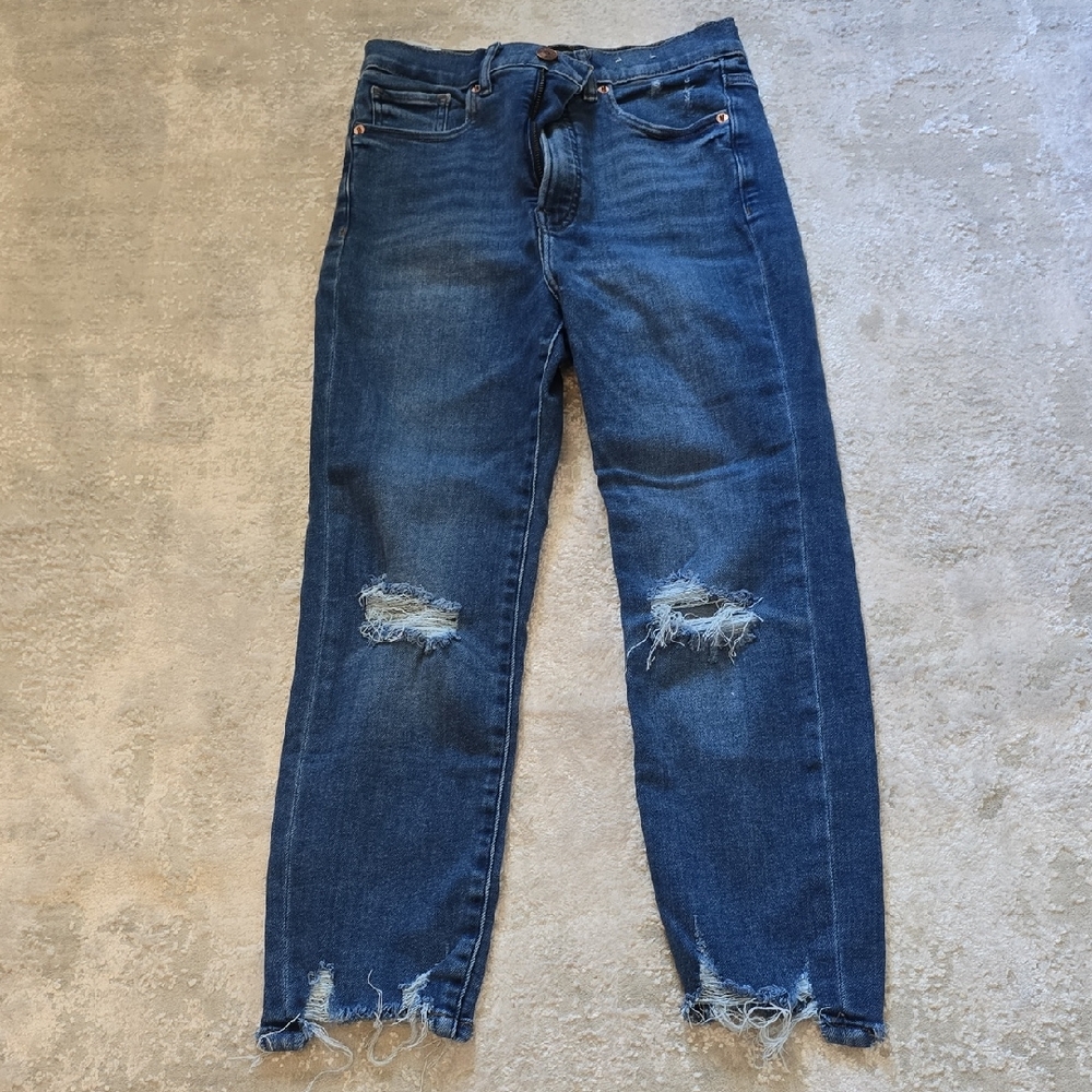 Express Dark Blue Distressed Slim Ankle Super High Rise Women's Jeans